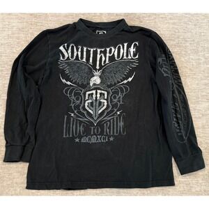 Southpole Graphic Y2K Long Sleeve T-Shirt Live to Ride‎ Eagle Black